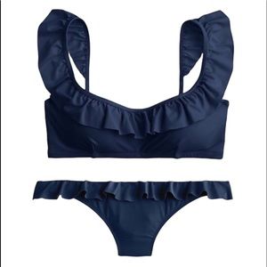 J. Crew Navy Ruffle Top & Hipster Bottom Bikini Size Medium NWT